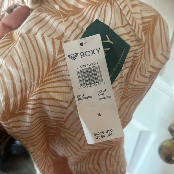 Roxy Close to You Palm Print Tie Back Wide Leg Jumpsuit Women's Tan Size M NWT - Picture 8 of 8